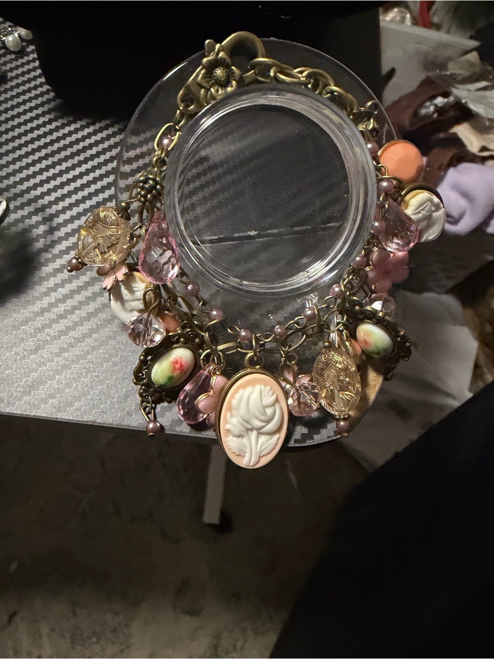 & Other Stories Gold-Tone Pink Cameo Charm Bracelet